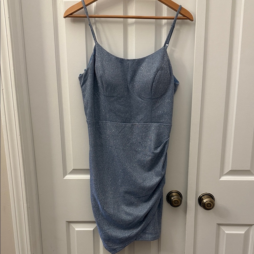 Shimmery Blue Spaghetti Strap Bodycon Dress